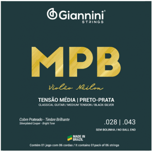 ENC GIANNINI VIOLÃO NYLON MPB PRETO-PRATA (GENWBS)